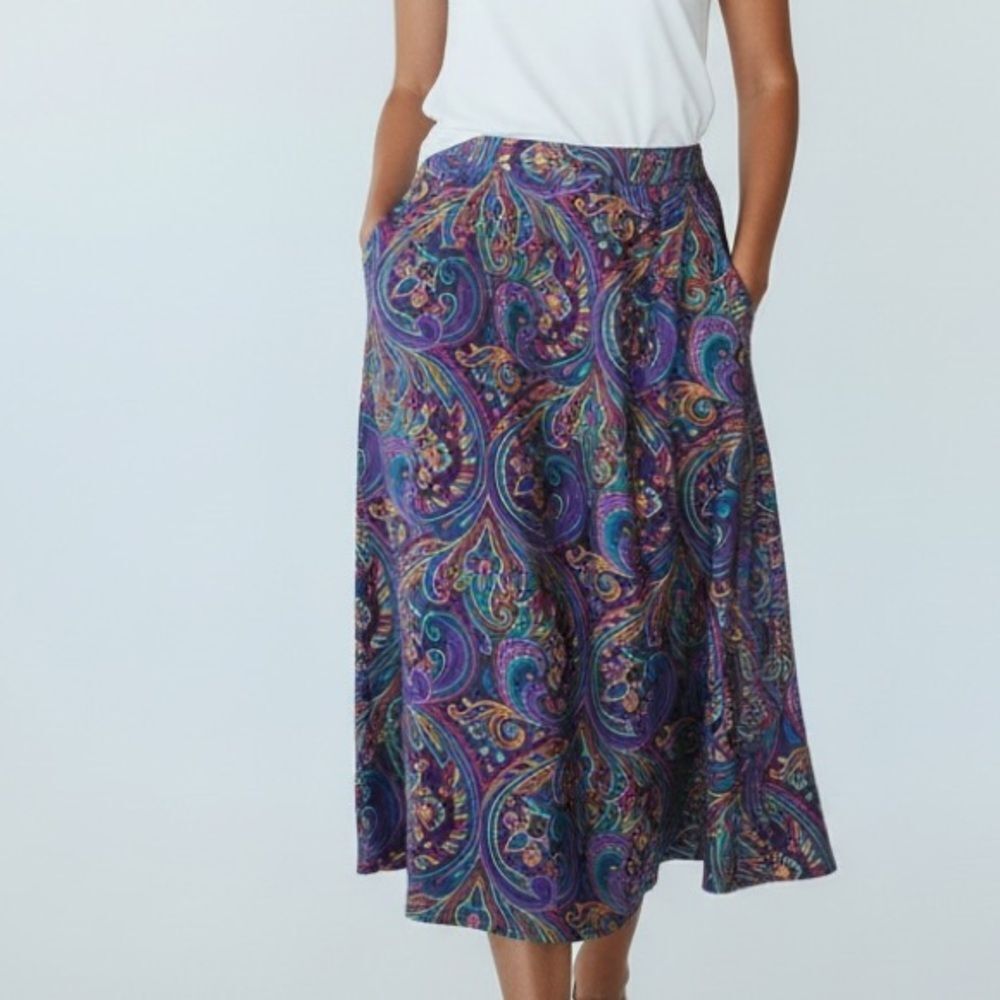 Vintage Alfred Dunner Paisley Midi Skirt A-Line in Size 30 W (unstretched)